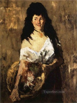 バスケットを持つ女性 ウィリアム・メリット・チェイス Oil Paintings